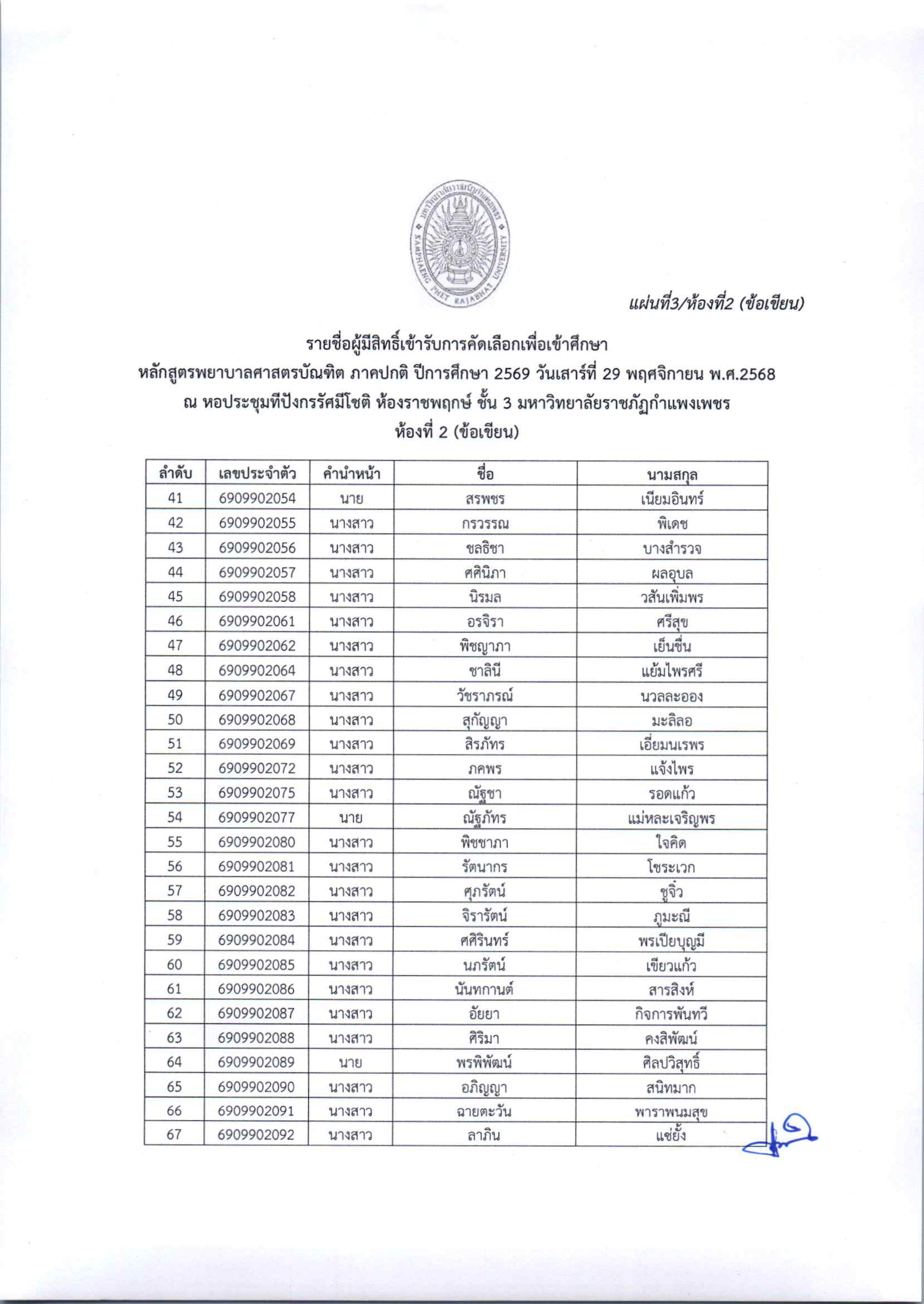 6. ประกาศ รายชื่อผู้มีสิทธิ์เข้ารับการคัดเลือกและสัมภาษณ์ ภาคปกติ รอบ 1/2569