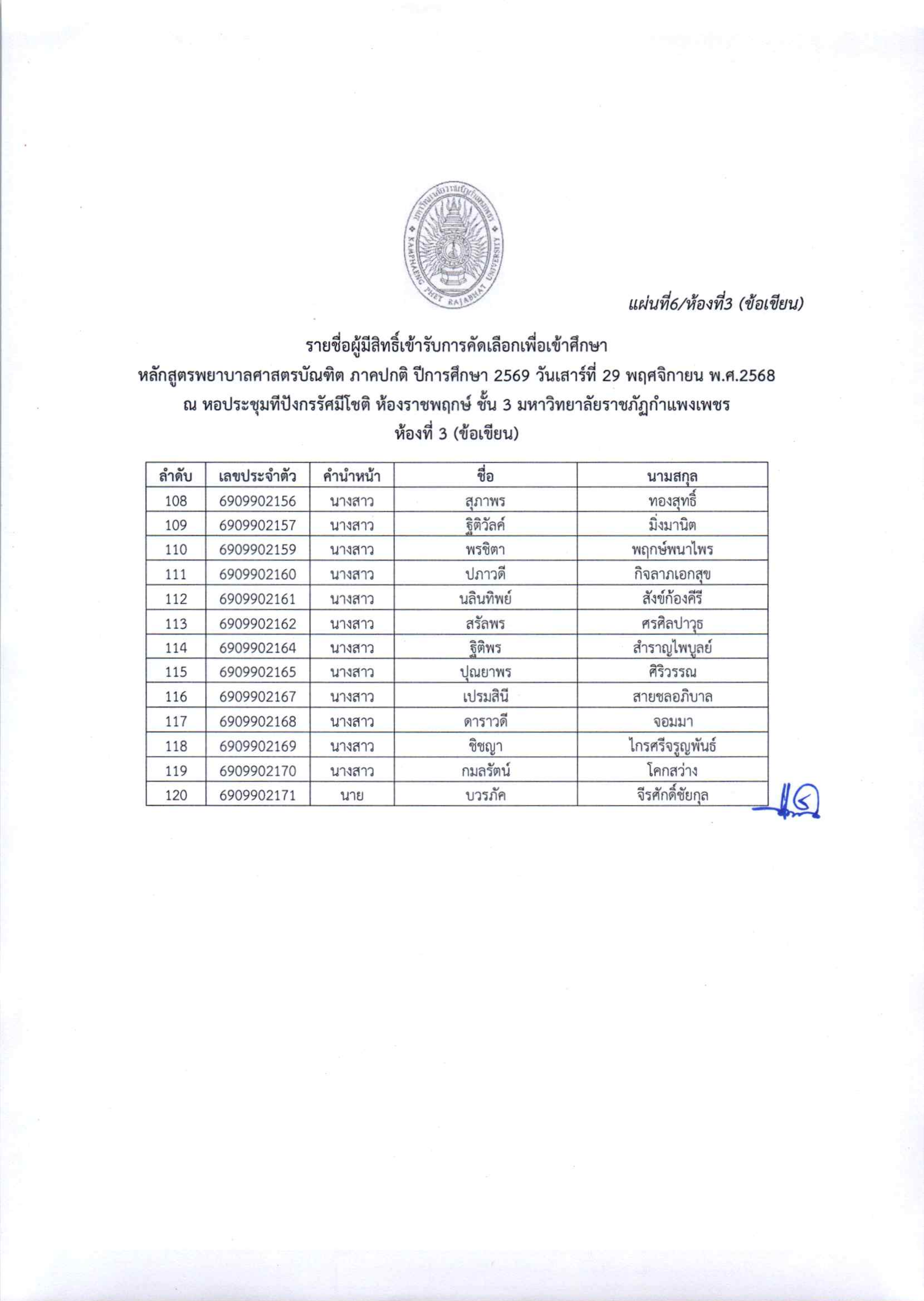 9. ประกาศ รายชื่อผู้มีสิทธิ์เข้ารับการคัดเลือกและสัมภาษณ์ ภาคปกติ รอบ 1/2569